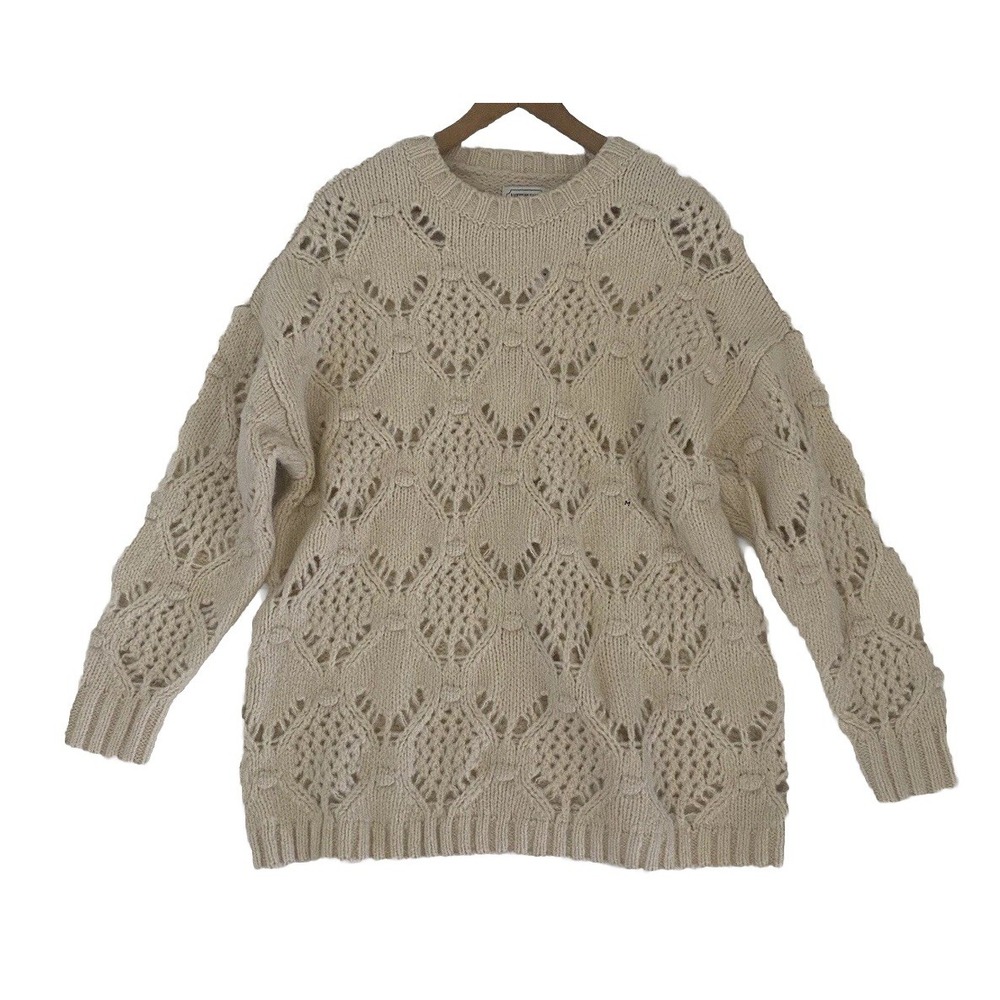 American Eagle Crochet Sweater M Wool Blend Ivory Open Knit Oversized Granny Sof